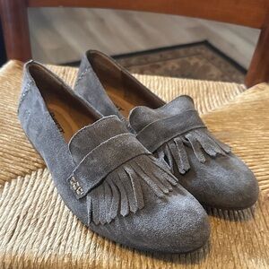 Born Gray Suede Loafers with Fringe Detail